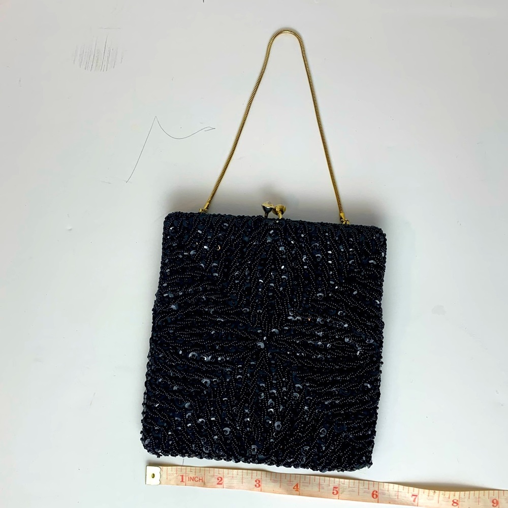 Black Beaded Purse With Chain - Picture 3 of 6